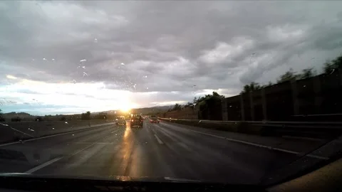 Driving a highway in the rain Stock Footage 172071673