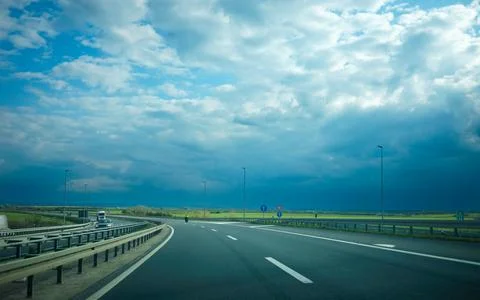 Driving on the highway in the spring 스톡 사진