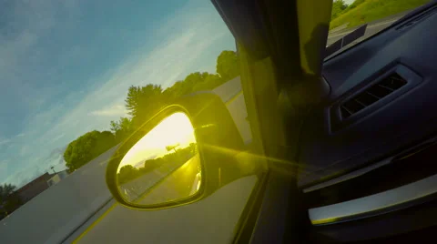 Driving On Highway Sun Flare In Side Mirror Stock Footage 53496590