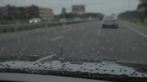 Driving on Highway with Windshield Wipers during a Storm Stock Footage 114583882