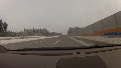 Driving on a highway in winter Stock Footage 127040257