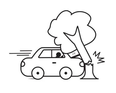 Driving hit a tree . Line easy design . Stock Illustration