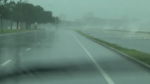Driving in a Hurrican Stock Footage 25332029