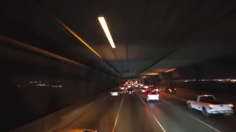 Driving Hyperlapse POV view from a car on the Bay Bridge at Night Stock Footage 104025575