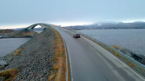 Driving the Iconic Atlantic Ocean Road Atlanterhavsveien in Norway, Scenic Coast Stock Footage 315731732