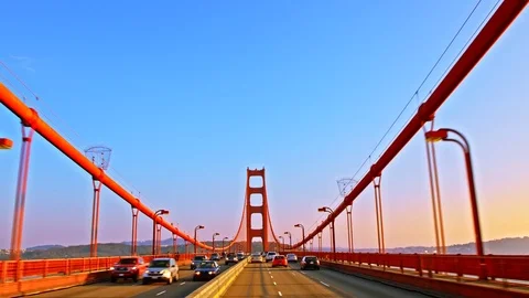 Driving on iconic Golden Gate Bridge in San Francisco Bay near Pacific Ocean Stock Footage 76830469