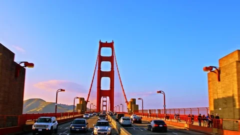 Driving on iconic Golden Gate Bridge in San Francisco Bay near Pacific Ocean Stock Footage 76830548