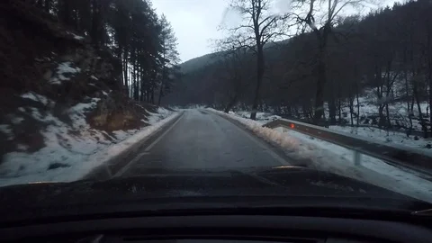 Driving on an Icy Road Stock Footage 129485117