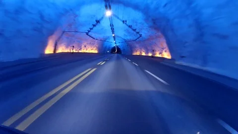 Driving inside dark and neon tunnel, POV, point of view Video stock 120261546