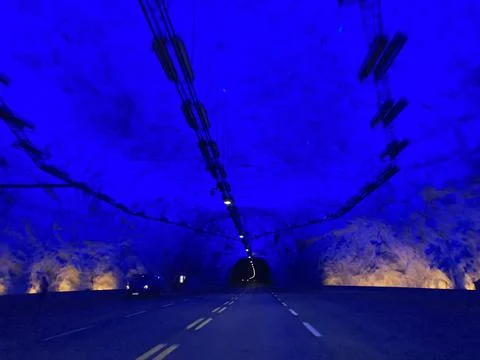 Driving inside Laerdal Tunnel in Norway Stock Photos