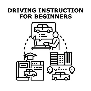Driving instruction for beginners learning driving process Stock Illustration