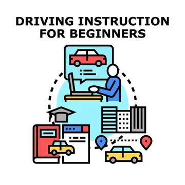 Driving instruction for beginners learning driving process Stock Illustration