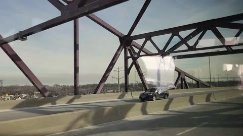 Driving Interstate Greyhound Winter Time Chicago Illinois Gary Houses Bridge Видео 230998172