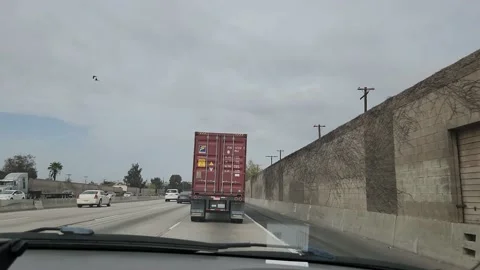 Driving Interstate Semi Truck Los Angeles California Street Stock Footage 236943986