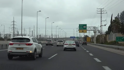 Driving in Israel - Highway 1 Ganot Interchange Stockbeeldmateriaal 101247053