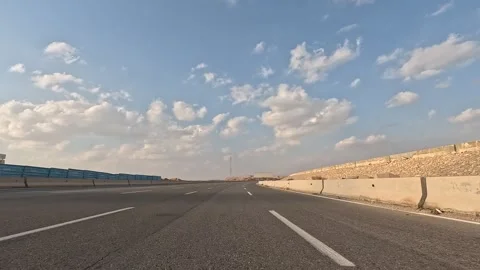 Driving Journey Along Cairo Ain Sokhna Desert Road With Continuous Traffic Flow Vídeos de archivo 329973009