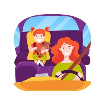 Driving to kindergarten isolated cartoon vector illustration. Ilustración de archivo