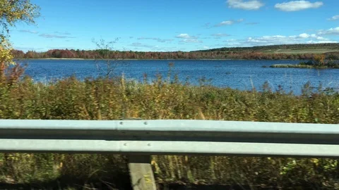 Driving by Lake and Trees Stock Footage 89796686