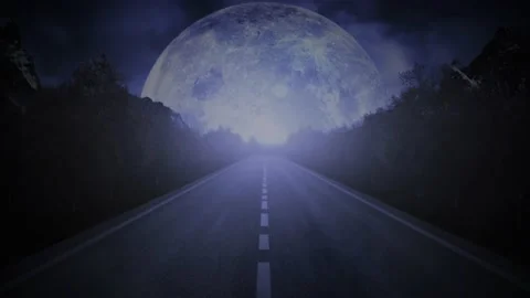 Driving to the Light of the Moon 4K Loop Stock Footage 233540517