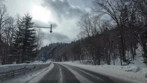 Driving in Light Snowfall POV on Winter Road in Furano Hokkaido Japan Видео 333696818