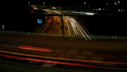 Driving light trails Stockfoto's