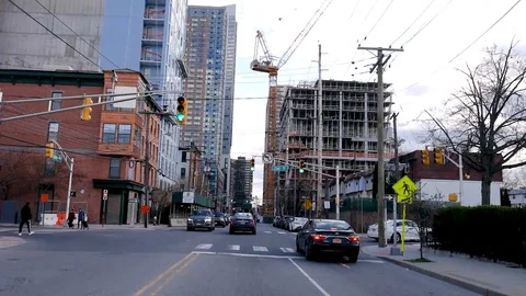 Driving By Luxury Development Construction Jersey City Marin Blvd Stock Footage 128337690