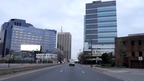 Driving McCarter Highway Into Skyscraper Newark Coronavirus Lockdown Stock Footage 127727725