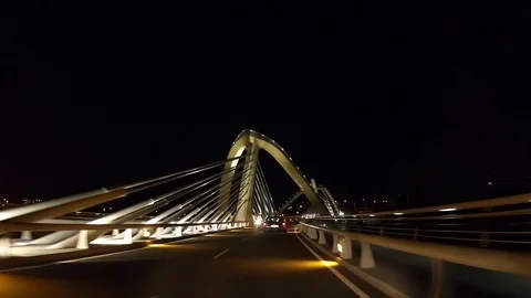 DRIVING THE MILLENNIUM BRIDGE AT NIGHT Stock Footage 93646162