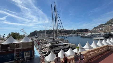 Driving in Monaco - Port Hercules View on Left - Elevated Street View Stock Footage 346505044