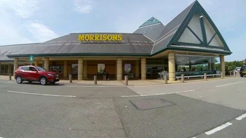Driving to a Morrisons supermarket.  Stock Footage 77876884