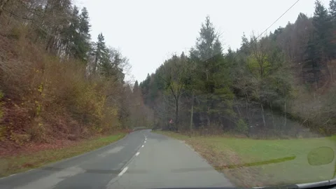 Driving on mountain road surrounded with forest Stock Footage 167686401