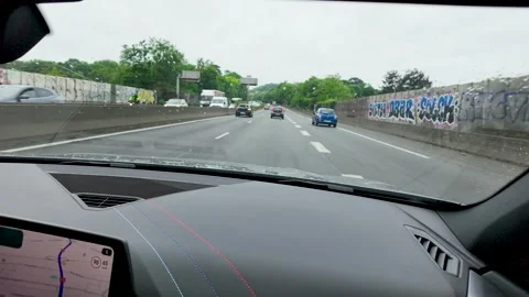 Driving on a Multi-Lane Highway in Paris During Overcast Weather Stock Footage 335359660