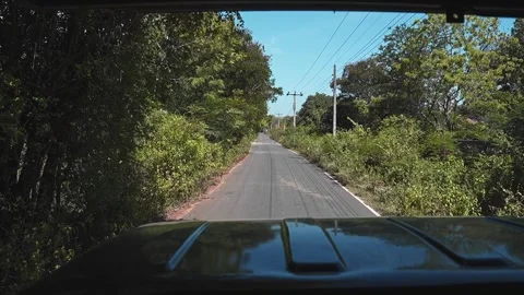 Driving a narrow rural road through dense green jungle in Sri Lanka Stock Footage 345293482