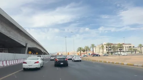 Driving Near Bridge Construction and Palm Trees Vídeo Stock 333934985