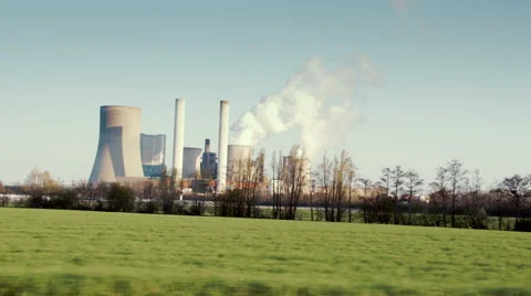 Driving Next to a Big Power Plant Stock Footage 49472341