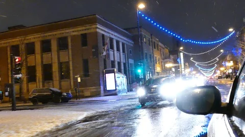 Driving at night during christmas time Stock Footage 125552593
