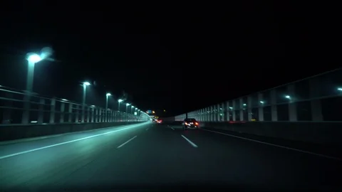 Driving on the night highway Stock Footage 91939722