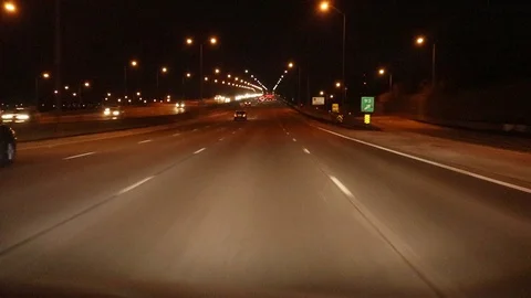 Driving at Night on Highway Stock Footage 126979501