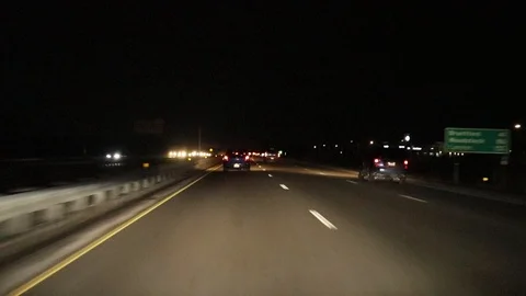 Driving at Night on Highway Stock Footage 126979550