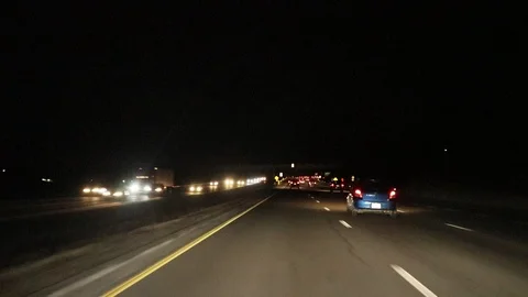Driving at Night on Highway Stock Footage 126979567