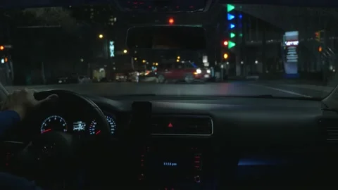 Driving night time. Camera inside the car. 스톡 동영상 144067161