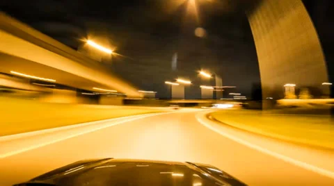 Driving at Night Time Lapse - Driving through Portland, Oregon on Interstate 5 Stock Footage 37811580