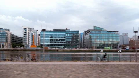 Driving by North Wall Quay next to the River Liffey, Dublin Stock Footage 101642842