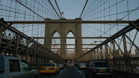 Driving over Brooklyn Bridge, early morning Stock Footage 108752860
