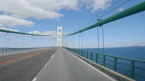 Driving Over The Mackinaw Bridge - Upper &amp; Lower Peninsula Michigan Video stock 220164270