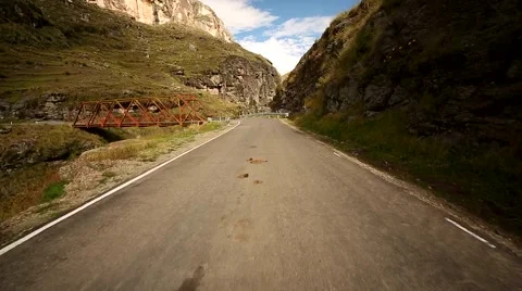 Driving over a old bridge over the River Apurimac in Peru Stock Footage 64470366