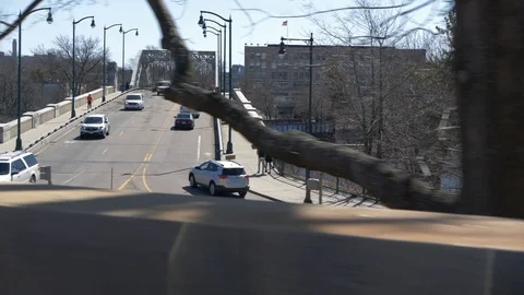Driving over Overpass and Looking at Bridge Slow-Motion Stock Footage 92184087