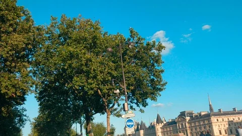 Driving in Paris next to the seine rive, shot from the window driving 4K Stock Footage 92463213