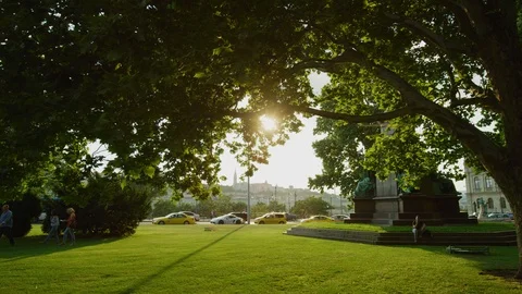 Driving by a park in Budapest Stock Footage 99796685