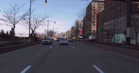 Driving past construction on the West Side Highway in Manhattan Stock Footage 51229650